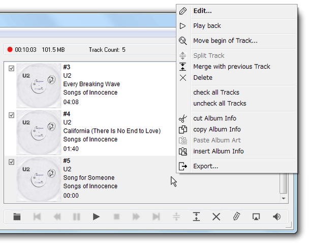 2 曲目以降のトラックを右クリック