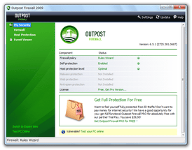 Outpost Firewall Free 2009 �X�N���[���V���b�g