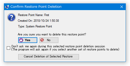 Confirm Restore Point Deletion