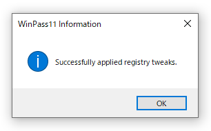 Successfully applied registry tweaks