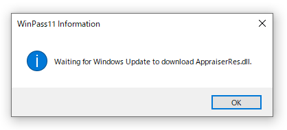 Waiting for Windows Update to download AppraiserRes.dll