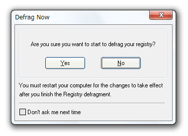 Are you sure you wanto to start to defrag your registry？