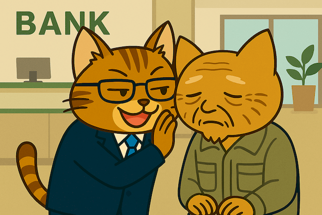 住宅ローンの金利情報を、音声で伝える銀行員