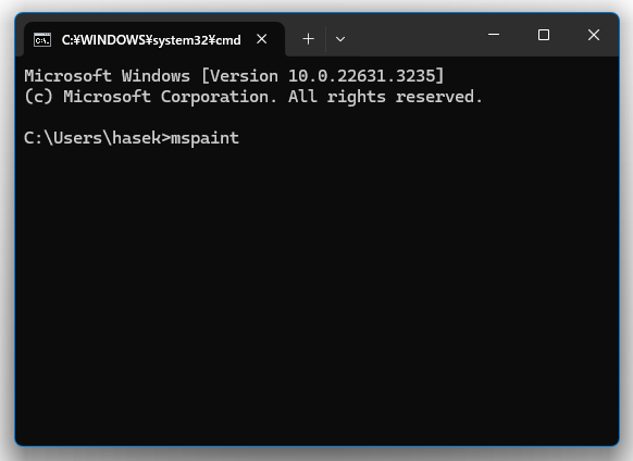 コマンドプロンプトに「mspaint」と入力して「Enter」キーを押す