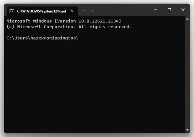 コマンドプロンプトに「snippingtool」と入力して「Enter」キーを押す