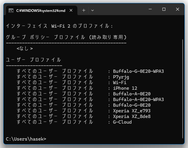 既知の Wi-Fi ネットワーク名がリスト表示される