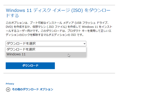 ダウンロードする Windows 11 のビルド番号を選択する