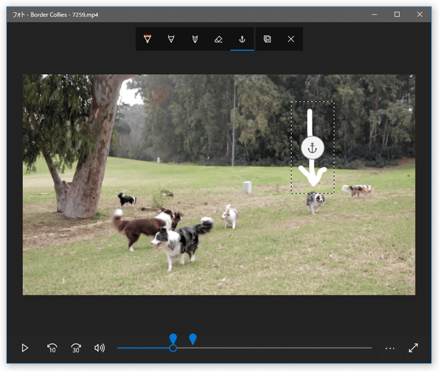 プレビュー画面内に、アンカー(いかり)が表示される