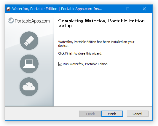 Completing Waterfox, Portable Edition Setup