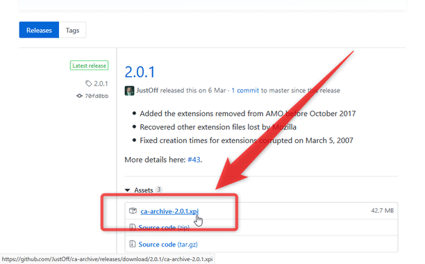 「ca-archive-2.0.1.xpi」をクリックする