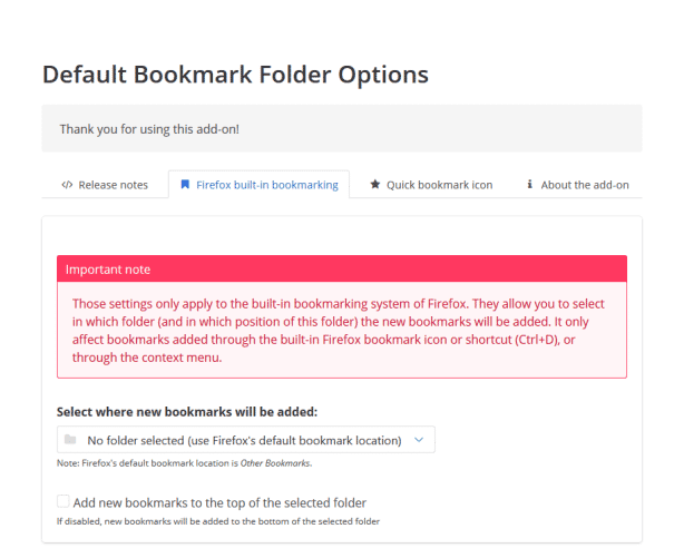 「Firefox built-in bookmarking」タブ