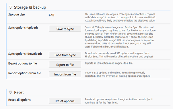 「Storage & backup」メニュー