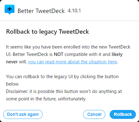 Rollback to legacy TweetDeck