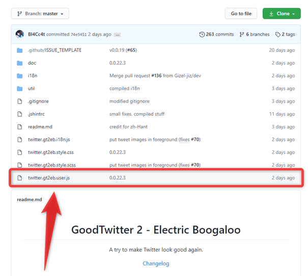 「twitter.gt2eb.user.js」をクリックする