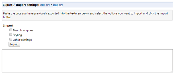 設定内容の復元は、「import」というリンクから