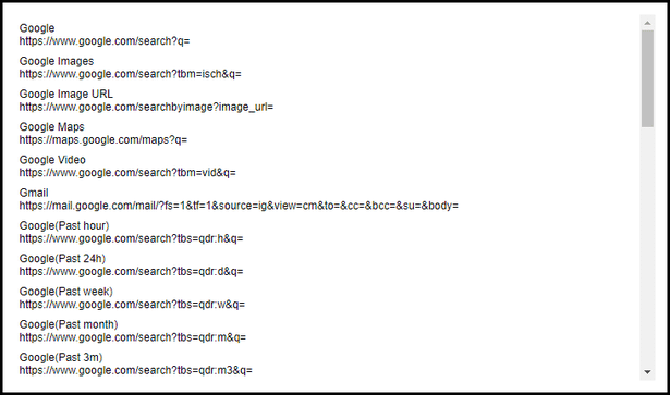 使用可能な検索エンジンの URL