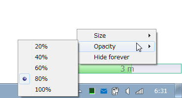 バーの右クリックメニュー（不透明度）