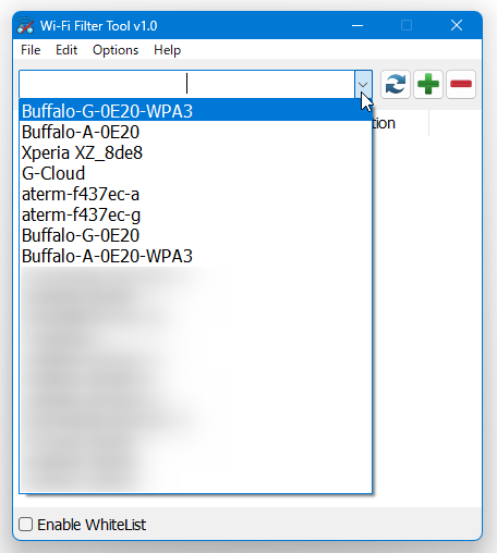 非表示化したい SSID を選択し、右側にある「＋」ボタンを押す