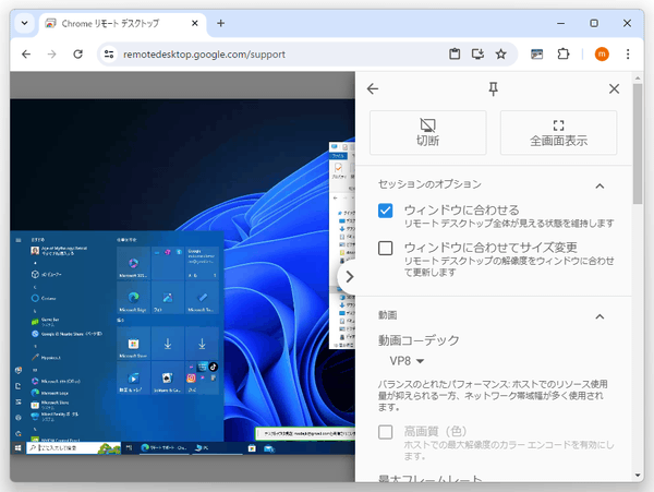 オプションパネルが表示される