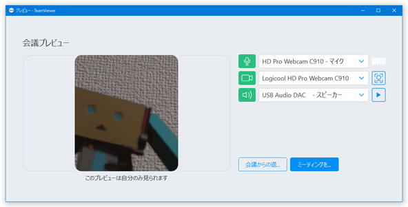 マイク入力やウェブカメラ映像の ON / OFF を切り替えておく