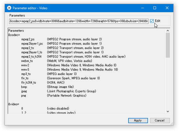 Parameter editor