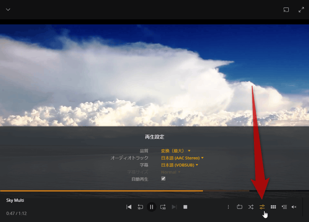 品質 / オーディオトラック / 字幕 を変更することもできる