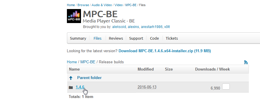 MPC-BE のダウンロード
