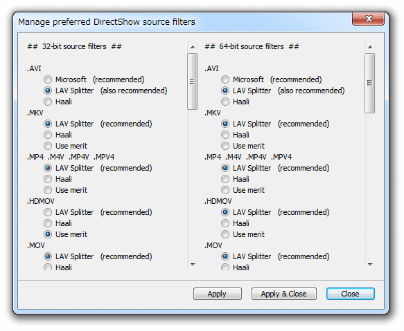 Manage preferred DirectShow source filters