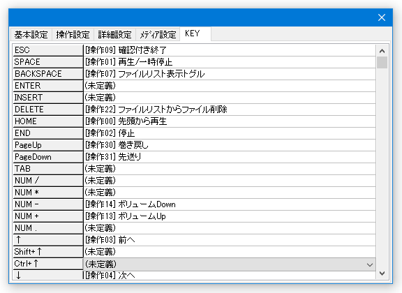 キー設定画面