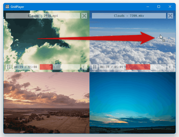 動画は、ドラッグ＆ドロップで配置を入れ替えることができる