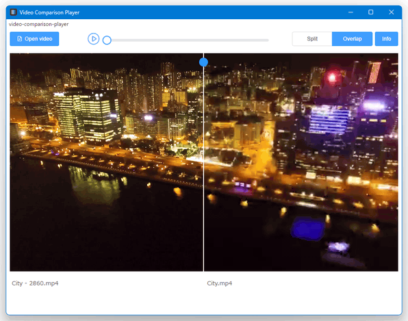 「Overlap」ボタンを押すと二つの動画が重ねて表示される