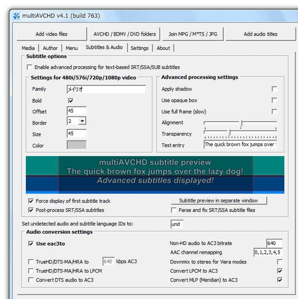 「Subtitles & Audio」タブ