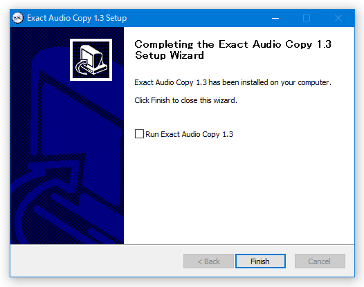 「Run Exact Audio Copy ～ 」のチェックを外す