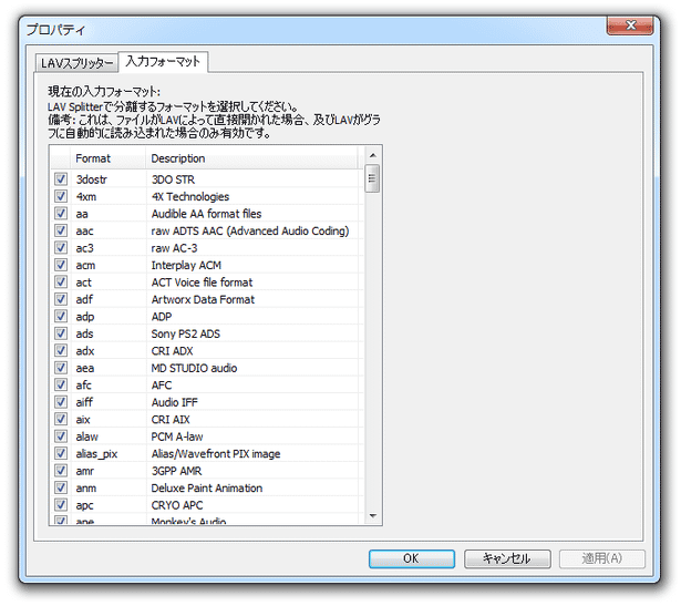 「Input Formats」タブ