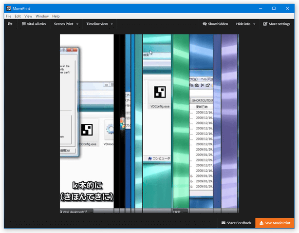 動画内のシーンが、細切れに並べて表示される