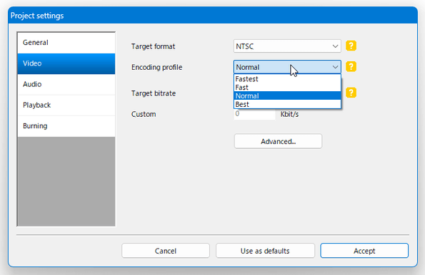 Encoding profile