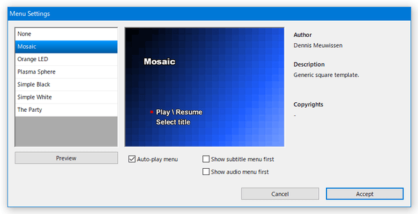 Menu settings