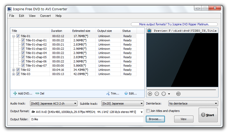 Icepine Free DVD to AVI Converter - ｋ本的に無料ソフト・フリーソフト
