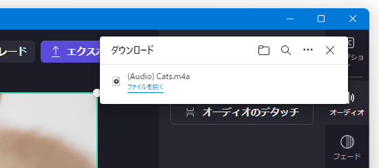 分離された音声の保存ダイアログが表示される