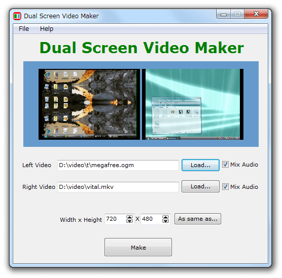 Dual Screen Video Maker のダウンロードと使い方 ｋ本的に無料ソフト フリーソフト