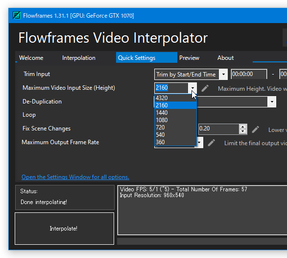 Maximum Video Input Size (Height)