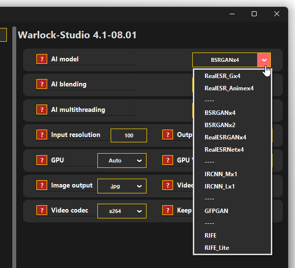 「AI model」欄で、使用する AI モデルを選択する