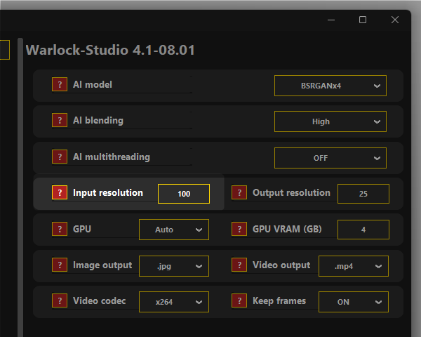 入力画像の解像度を、パーセンテージで指定する