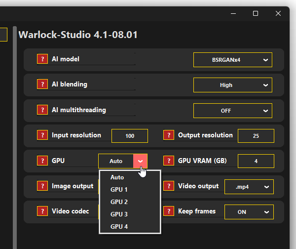 「GPU」欄で、GPU の番号を指定する
