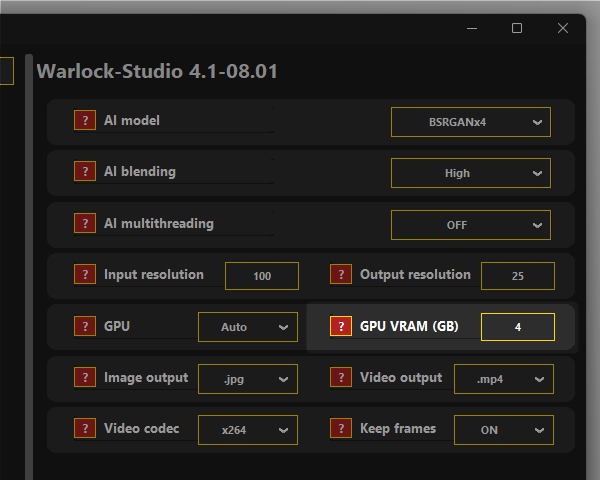 「GPU VRAM (GB)」欄で、使用する VRAM のサイズを指定する
