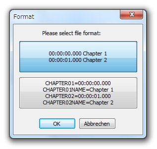 チャプターのフォーマットを選択する