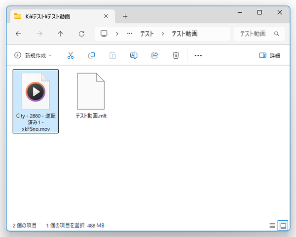 プロジェクトファイルの存在するフォルダ内に、逆回転動画が出力される