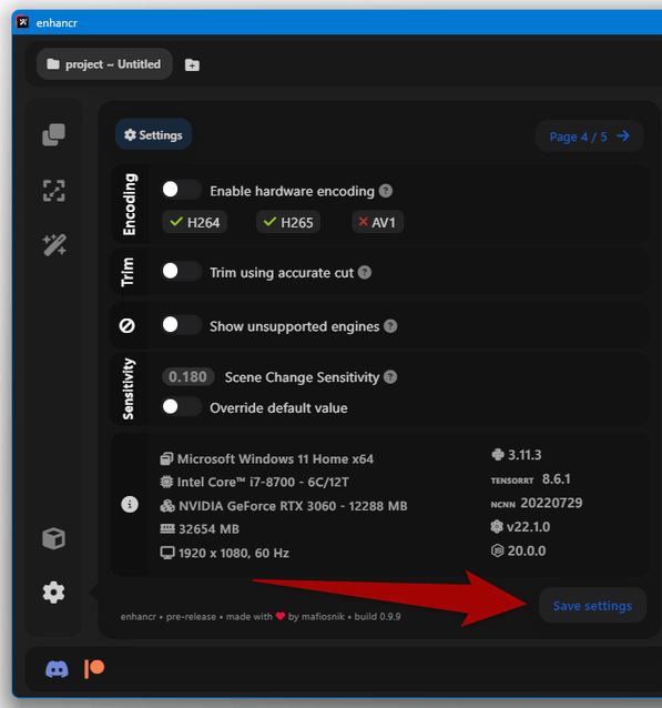 右下にある「Save settings」ボタンをクリックする