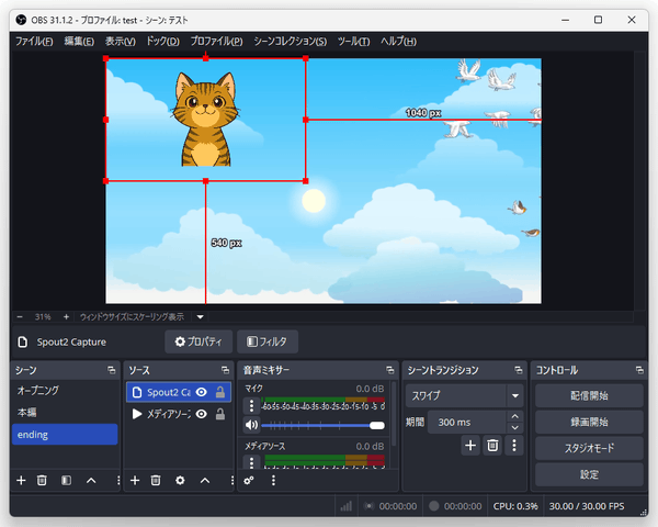 「veadotube mini」で表示中のアバターが表示された