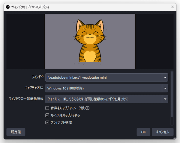 'ウィンドウキャプチャ' のプロパティ